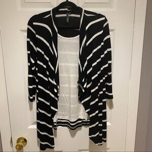 Casual Black & White Striped Layered Top Size M